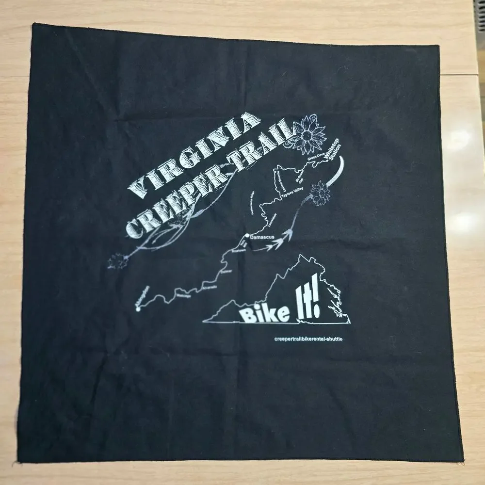 VTG Virginia Creeper Trail Map Bandana Black Bike It Souvenir Scarf Damascus VA